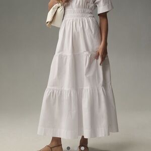Anthropologie The Somerset Maxi Dress Shirt Dress Edition Smocked White M NWT